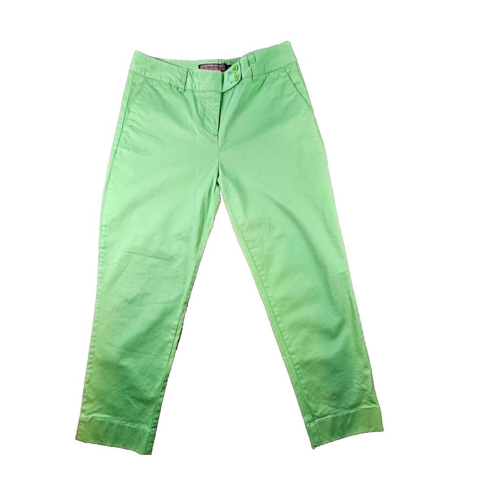 Vineyard Vines Green Cropped Pants Size 4 Flat Front Preppy Coastal